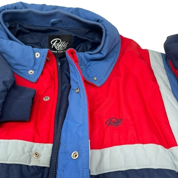 VTG 80s Roffe USA Men’s Thinsulate Red White Blue Ski Coat Size L Color Block - Picture 12 of 14